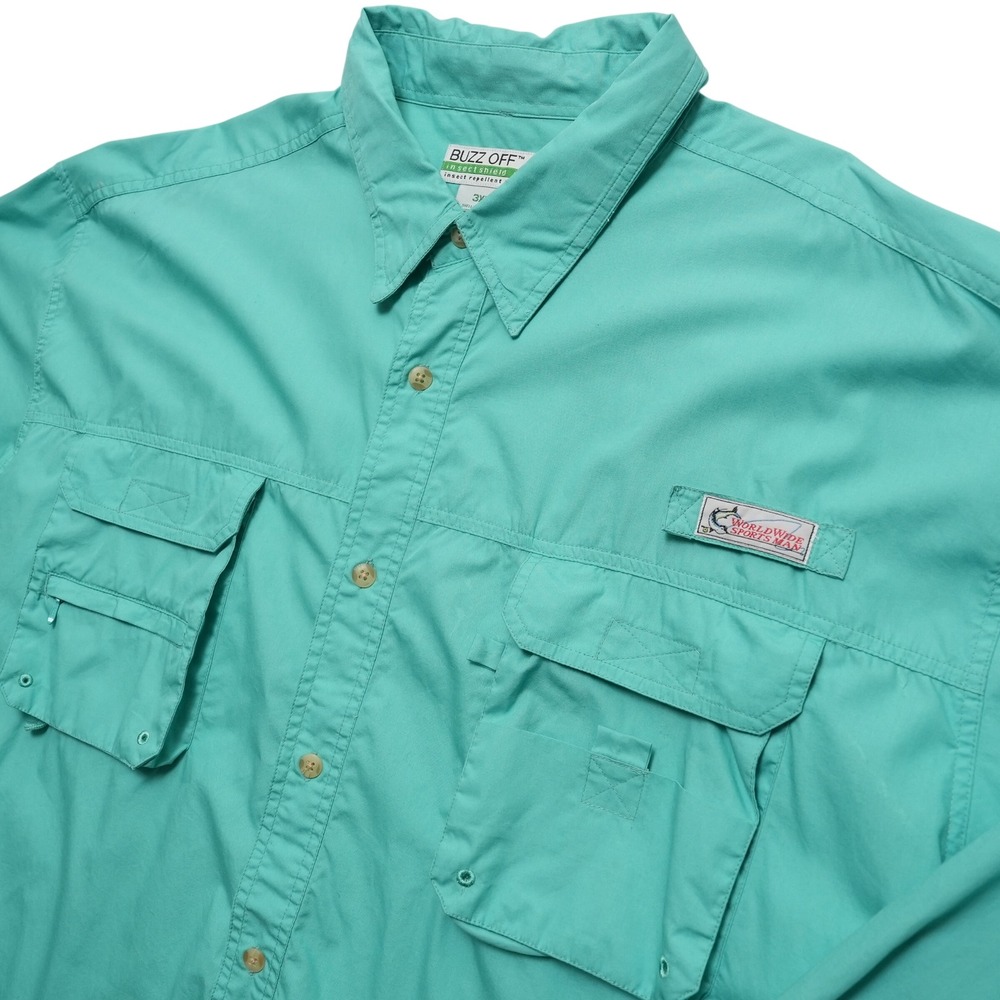 Buzz Off Worldwide Sportsman Mens 3XL Fishing Shirt Insect Shield Teal